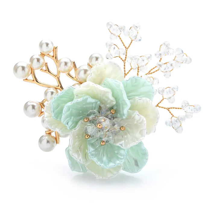 Handmade Crystal Flower Brooch 3 Colour Pearl Designer Pin