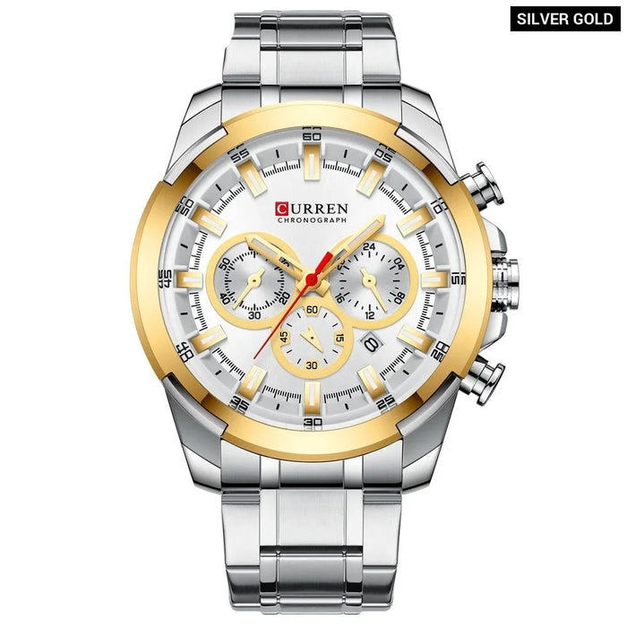 Classic Stainless Steel Quartz Chronograph Wristwatch With Luminous Hands