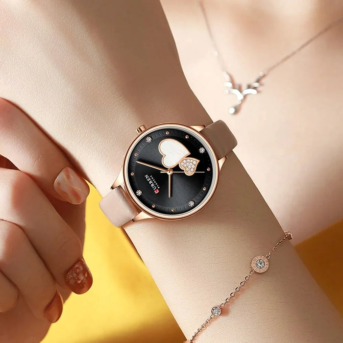 Elegant Leather Fashion Rhinestone Quartz Wristwatch For Women