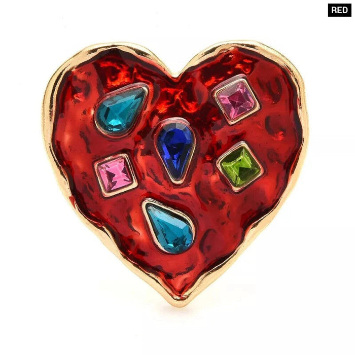 Heart Broochs Rhinestone Red Heart Badge Pin