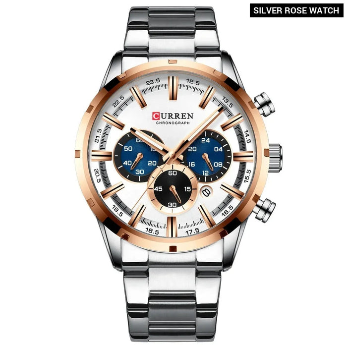 Fashion Watches With Stainless Steel Sports Chronograph Quartz Watch Men