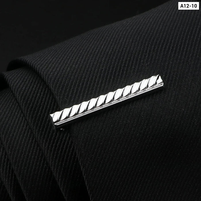 Mens Tie Clips Black And Silver Tone