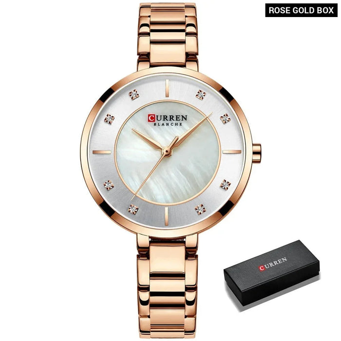 Elegant Steel Rhinestone Set Dial Rose Gold Quartz Watch