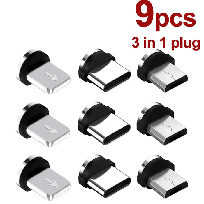 9 Piece Magnetic Tips For Mobile Phones 3 In 1 Plug Converter Cable