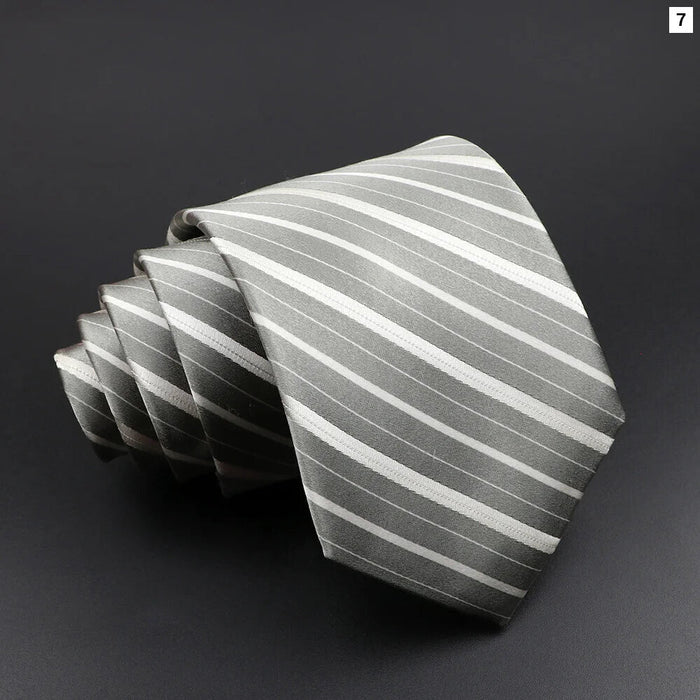 Silk Tie 8.5cm Striped Necktie For Men Grey Pink Blue