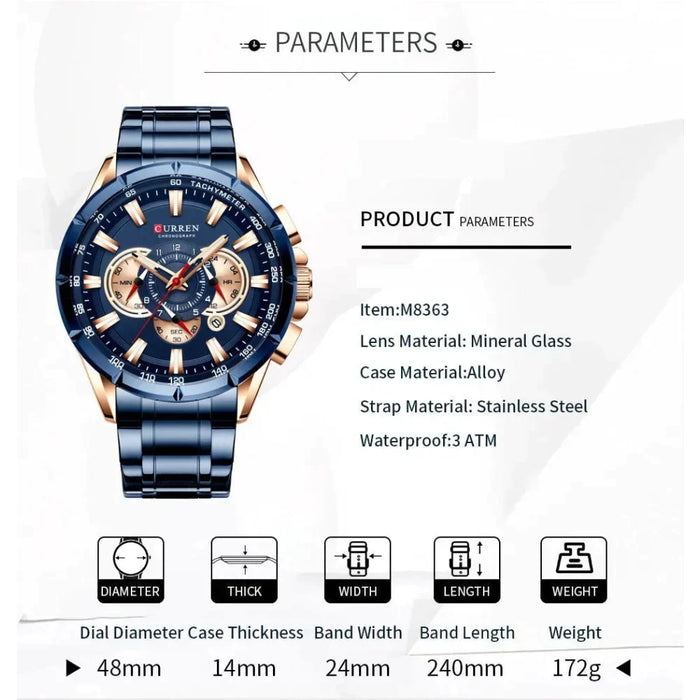 Stainless Steel Fashion Sport Chronograph Quartz Wristwatch For Men