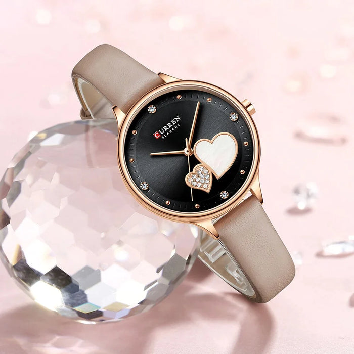 Elegant Leather Fashion Rhinestone Quartz Wristwatch For Women