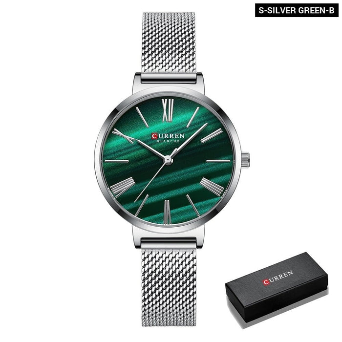 Fashion Luxury Watches for Women Malachite Green Quartz Dress Bracelet Wristwatch with Leather Female Clock