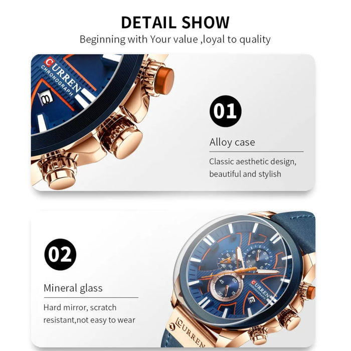 Leather Quartz Clock Fashion Chronograph Wristwatch Male Sport Military Watch