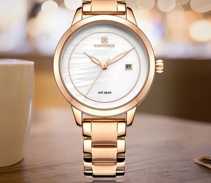 Women's Stainless Steel Band Quartz Wristwatch Rose Gold