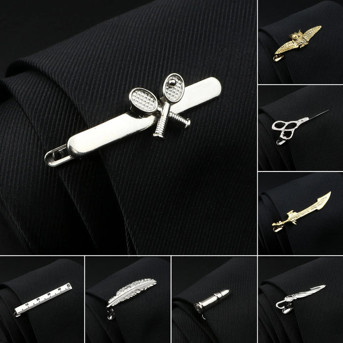 Mens Alloy Tie Clips 27 Designs Scissors Fish Bone Beard Wing Animal Wedding Party Jewelry Pin