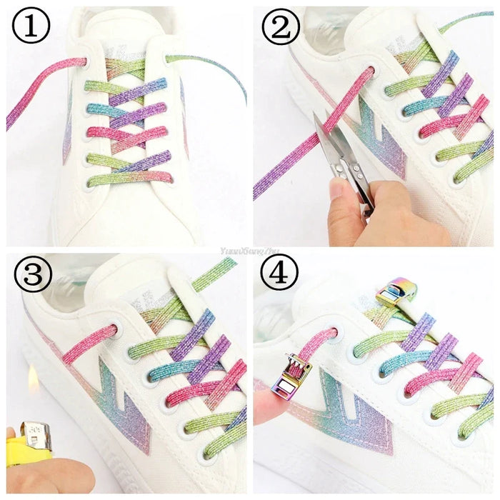 Rainbow Magnetic Lock Elastic No Tie Sneakers Shoe Laces For Kids & Adults Shoes