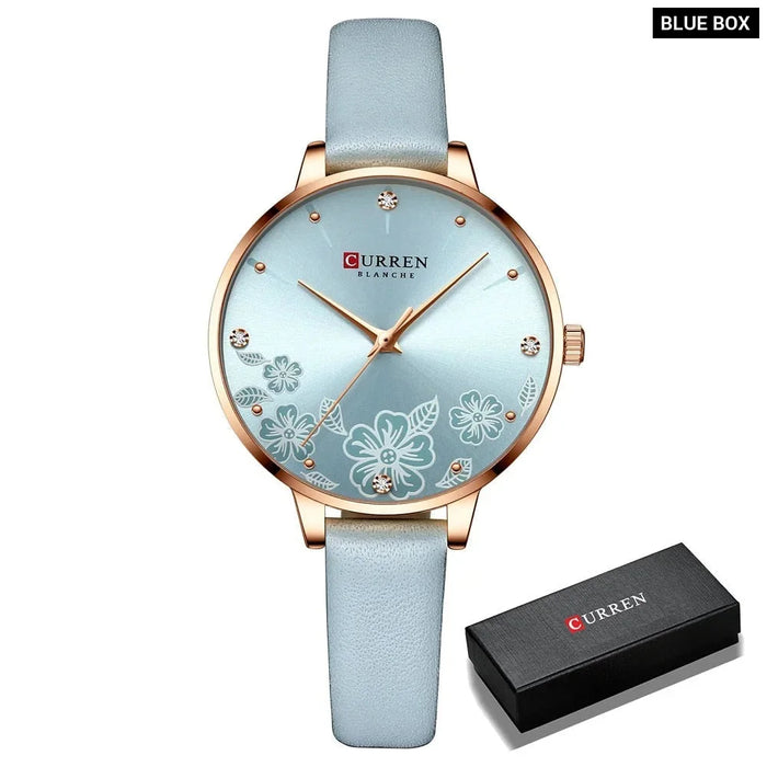 Leather Quartz Charm Flowers Dial WristWatches Clock For Ladies