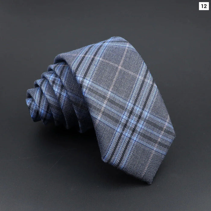 Handmade 6cm Mens Ties Classic Slim Striped Plaid Black