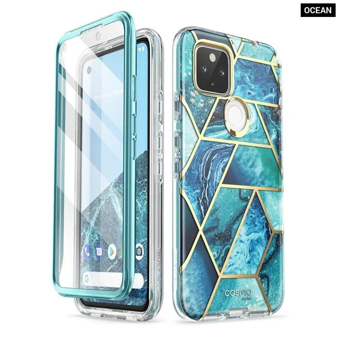 Full-Body Marble Glitter Case With  Built-in Screen Protector For Google Pixel 4A 5G