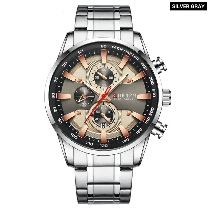 Fashion Sports Watch Men Stainless Steel Chronograph Wristwatch Male Clock Auto Date Casual Business Watch