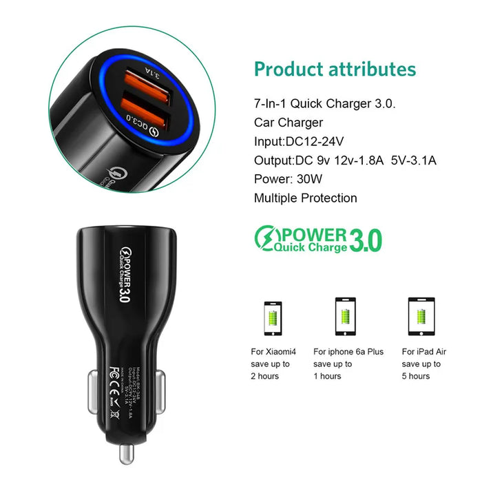 Fast Car Charger For Iphone Samsung 2 Usb Ports