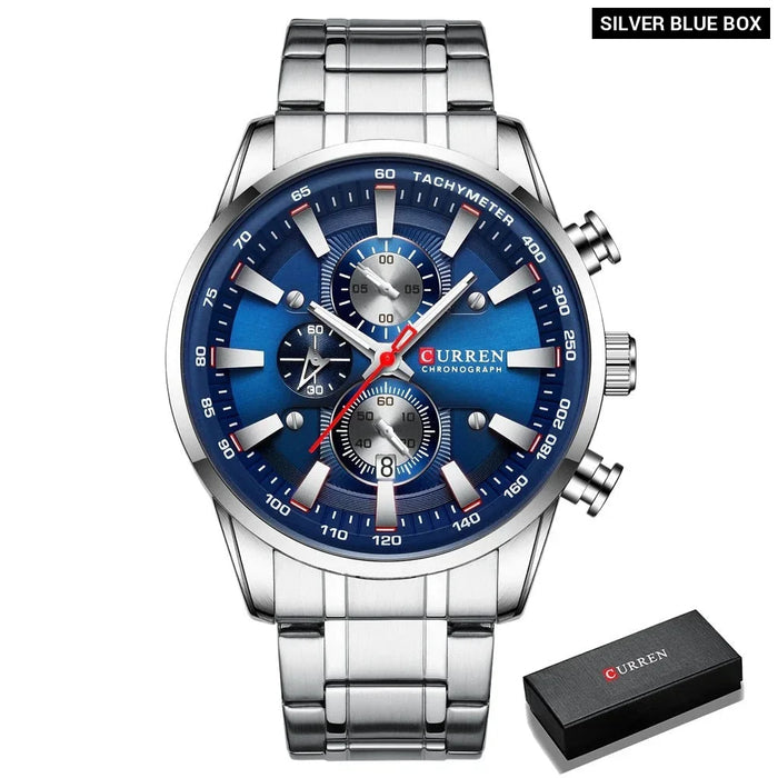 Fashion Sports Watch Men Stainless Steel Chronograph Wristwatch Male Clock Auto Date Casual Business Watch