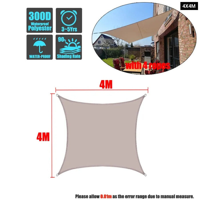 Khaki 300D Waterproof Polyester Square Rectangle Shade Sail Garden Terrace Canopy Swimming Sun Shade