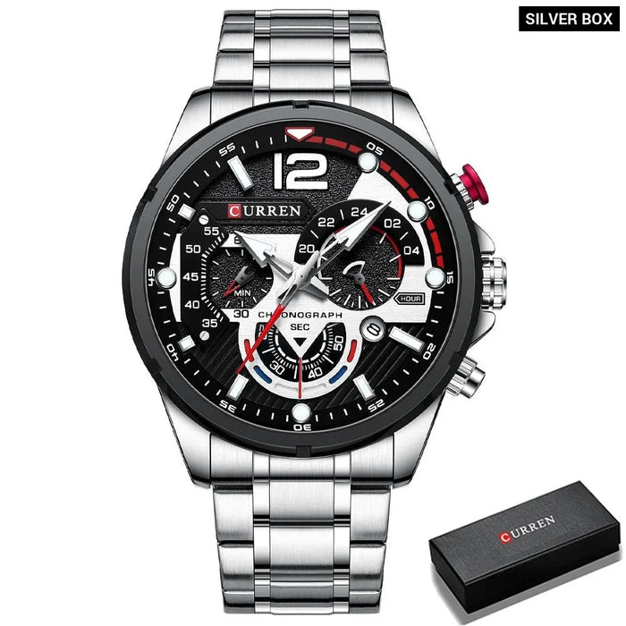 Sport Quartz Chronograph Men's Wristwatches Stainless Steel Clock With Luminous Watch