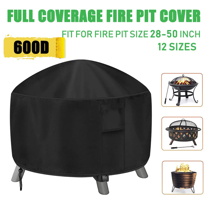 Heavy 600D Waterproof Patio Fire Pit Cover BBQ Grill Cover Outdoor Garden Yard Round BBQ Table Covers