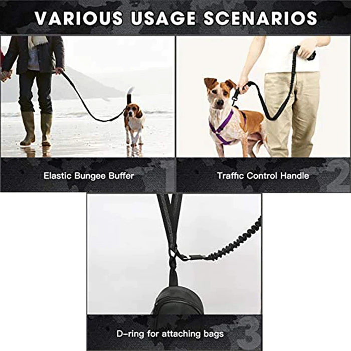 Elastic Bungee Dog Leash Lead Heavy Duty Ergonomic Padded Handle Reflective Pet Leash