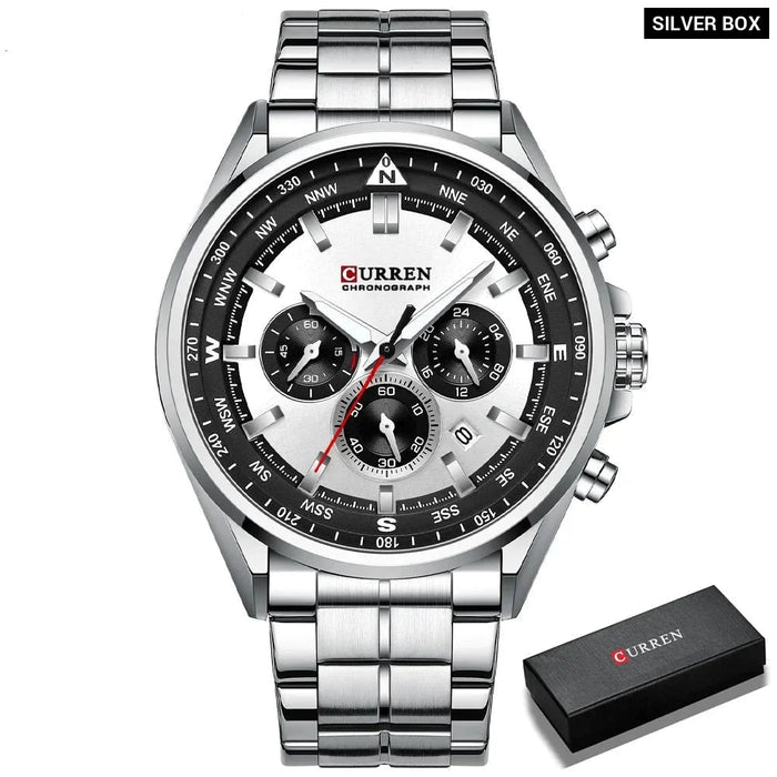 Wrist Watches For Men Stainless Steel Quartz Wristwatches With Chronograph Casual Sport Clock