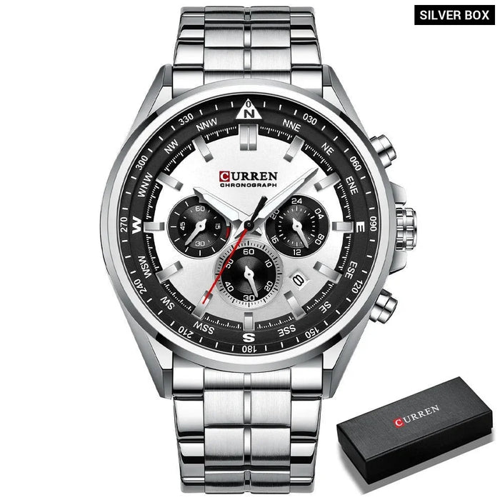 Men Quartz Wristwatches Brand Sporty Chronograph Watches With 316 Stainless Steel Luminous Hands Male Clock Black