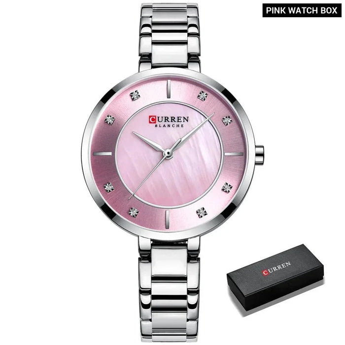 Waterproof Stainless Steel Rhinestone Dial Quartz Wristwatch For Ladies