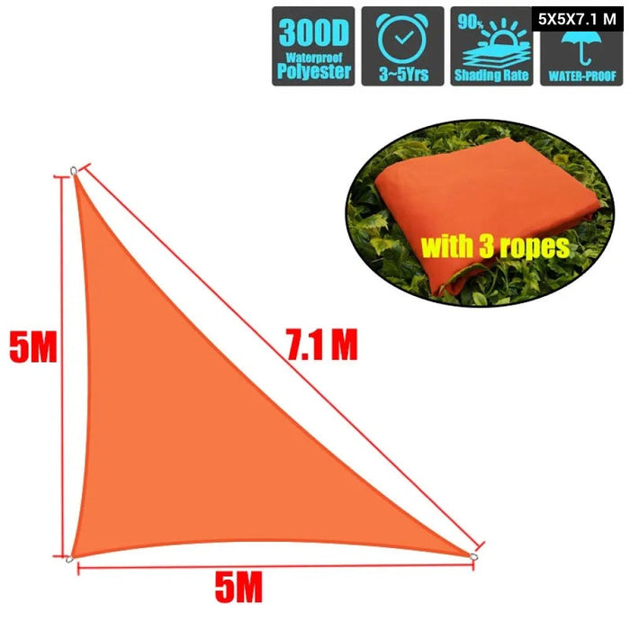 300D Sun Shade Sail Orange Home Outdoor Garden Waterproof Canopy Patio Plant Cover UV Block Awning Decoration Sunshade triangle