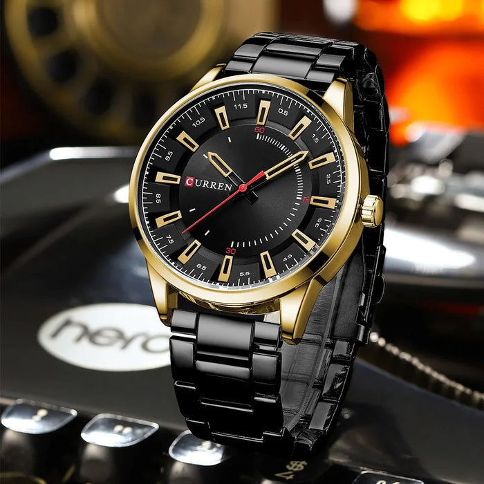 Fashion Watches Men Stainless Steel Waterproof Wristwatch Quartz Clock Male 8406