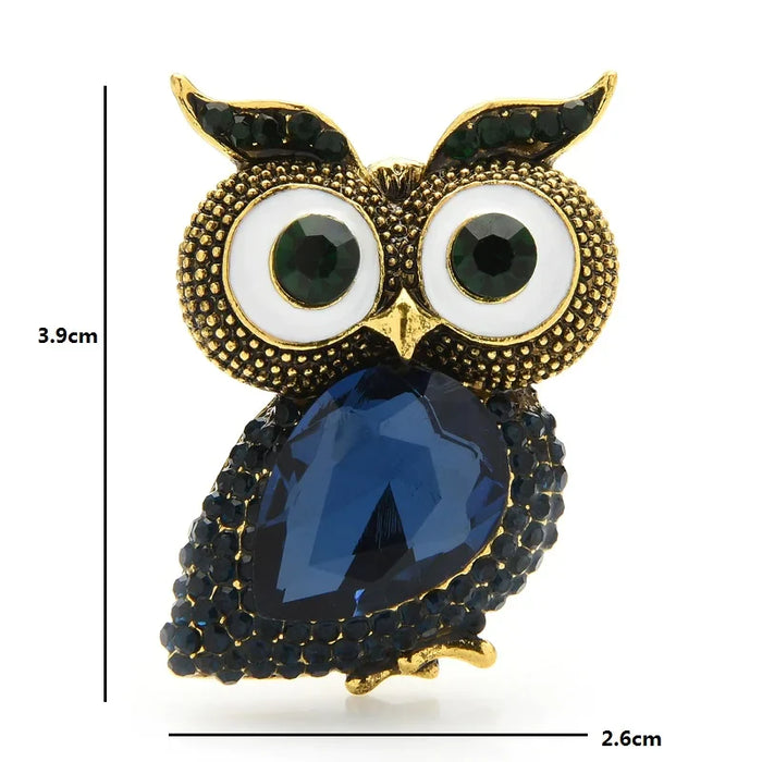 Crystal Owl Brooch Blue Red