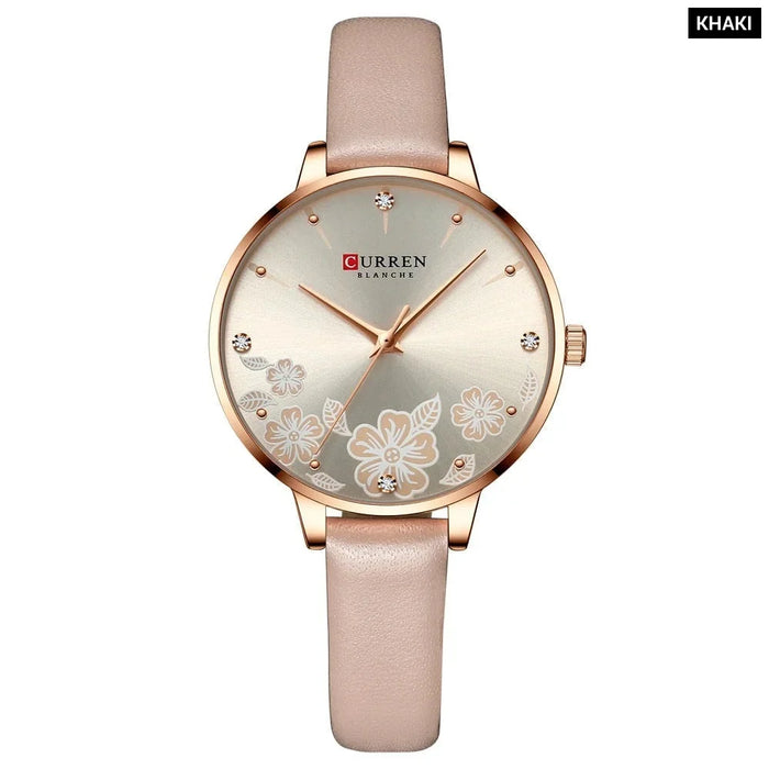 Leather Quartz Charm Flowers Dial WristWatches Clock For Ladies