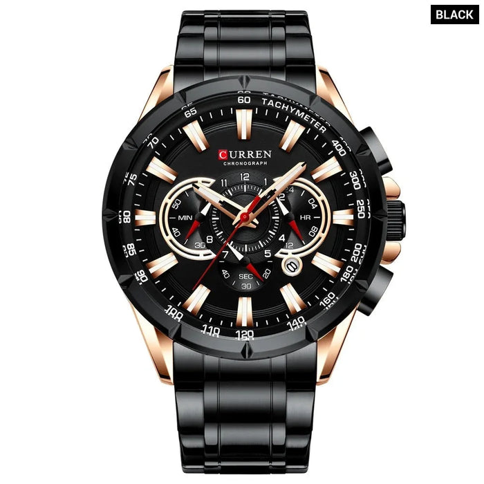 Stainless Steel Fashion Sport Chronograph Quartz Wristwatch For Men