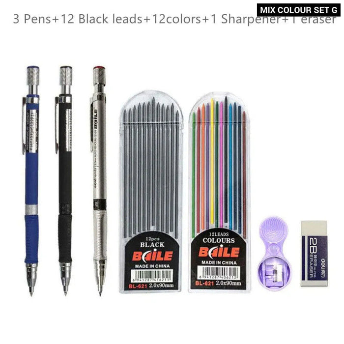 2.0Mm Mechanical Pencil Set With Colour Black Lead Refills For Drafting Writing Crafting Art Sketch