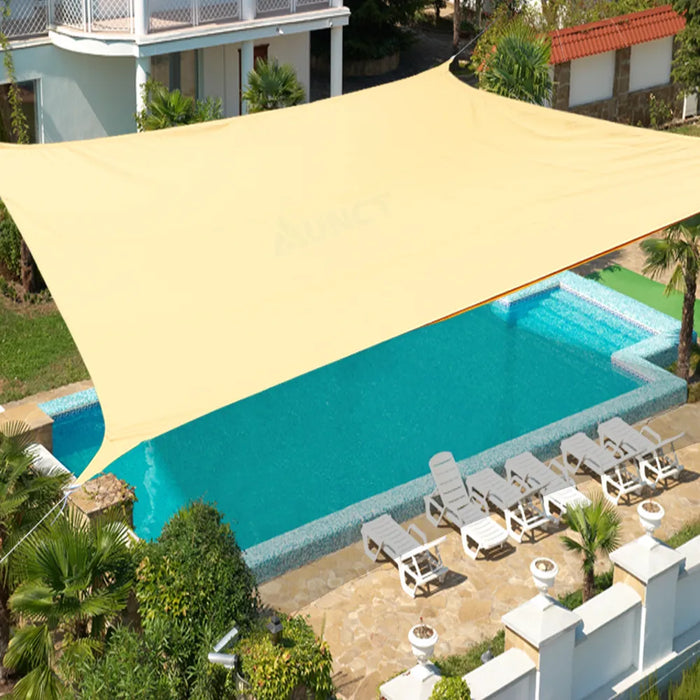 Beige 300D Waterproof Polyester Square Rectangle Shade Sail Garden Terrace Canopy Swimming Sun Shade