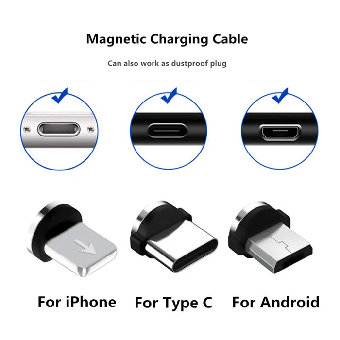 3 In 1 Magnetic Charging Cable For Iphone Xiaomi Samsung