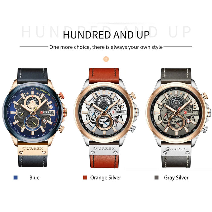 Branded Casual Sport Chronograph Watches For Men Leather Quartz Luminous Wristwatch Creative Design Clock