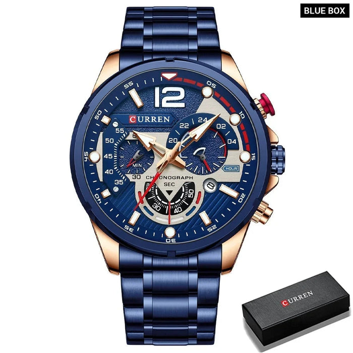 Sport Quartz Chronograph Men's Wristwatches Stainless Steel Clock With Luminous Watch