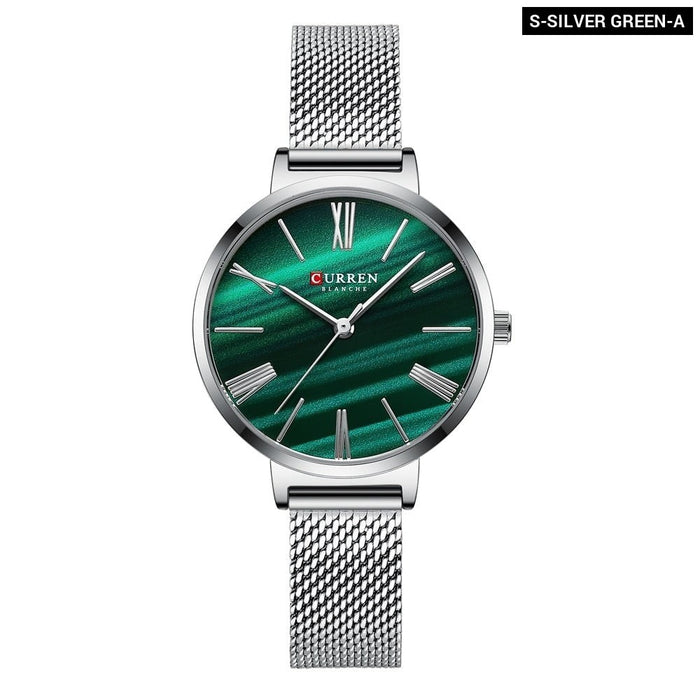 Fashion Luxury Watches for Women Malachite Green Quartz Dress Bracelet Wristwatch with Leather Female Clock