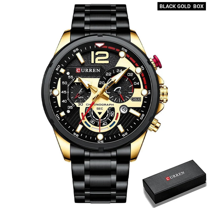 Sport Quartz Chronograph Men's Wristwatches Stainless Steel Clock With Luminous Watch