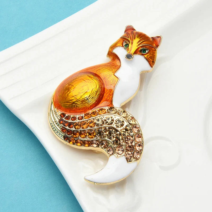 Rhinestone Enamel Fox Brooch Animal Party Causal Pin