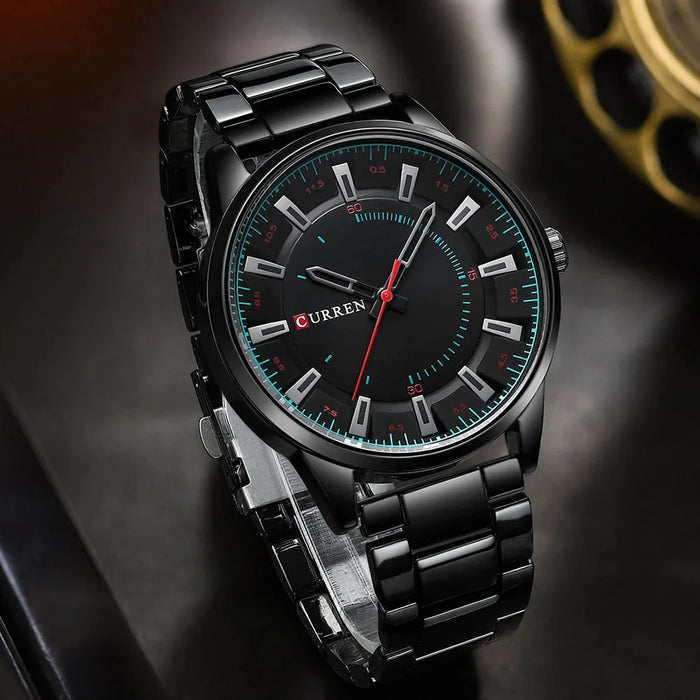 Stainless Steel Bands Casual Business Black Quartz Wristwatch For Men