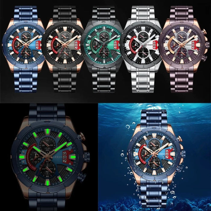 Male Casual Quartz Chronograph Watches Fashion Luminous Clock Stainless Steel Band Wristwatches For Men