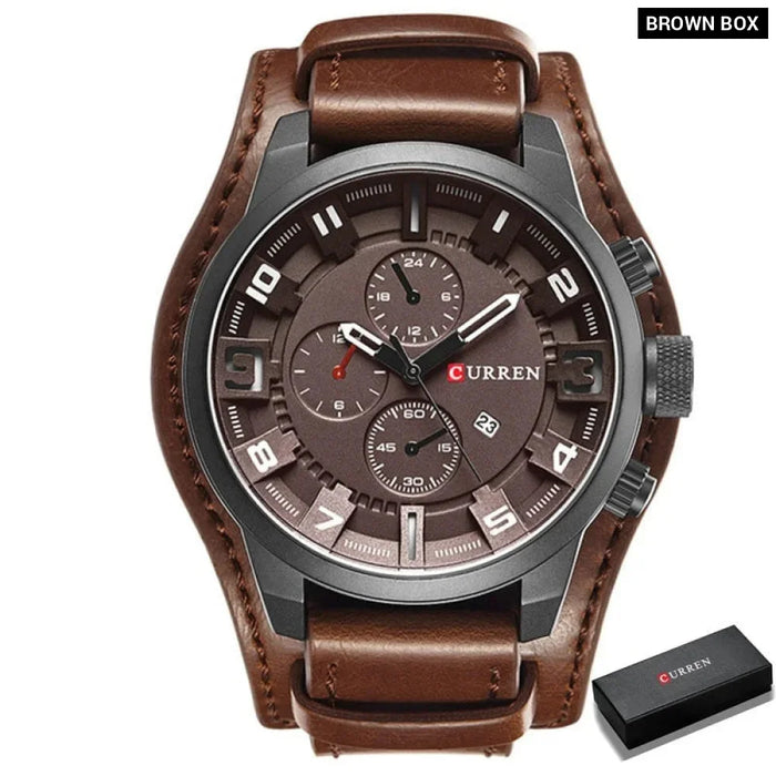 Military Sports Men Watch Quartz Date Clock Casual Leather