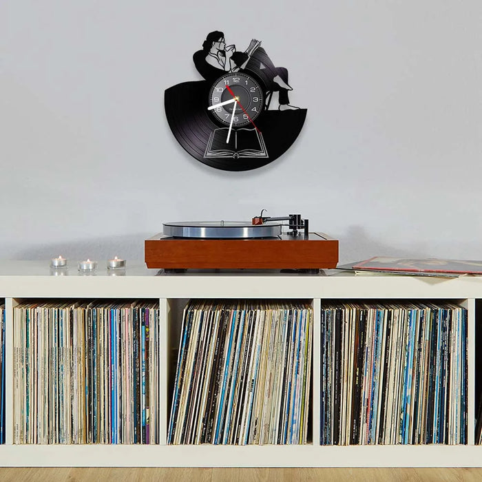 Reading Lady Vinyl Record Clock