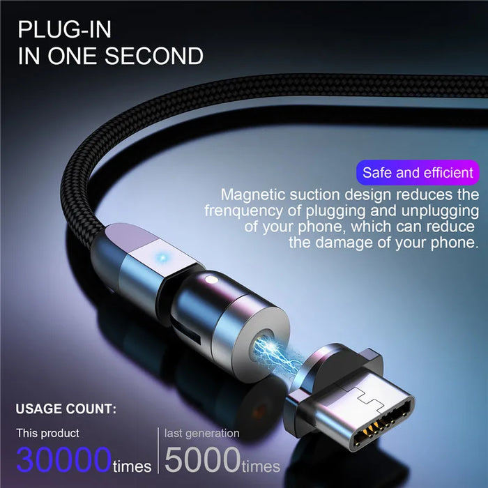 3 In 1 Magnetic Usb Fast Charging Cable With 540 Degree Rotation