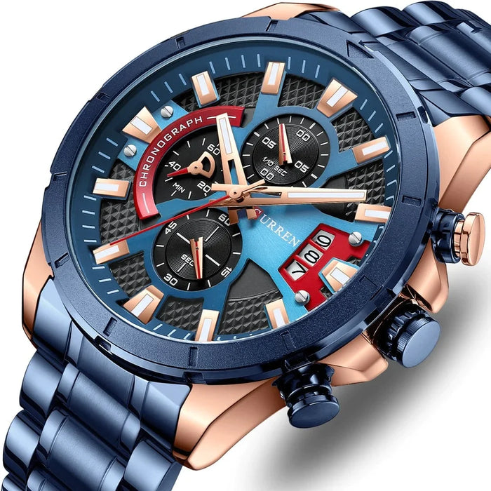 Male Casual Quartz Chronograph Watches Fashion Luminous Clock Stainless Steel Band Wristwatches For Men