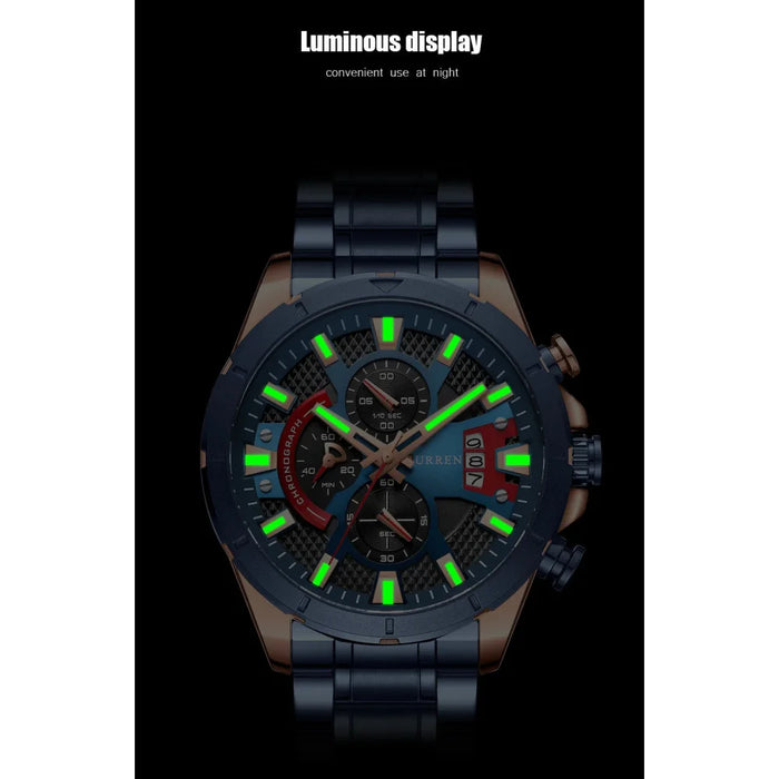 Fashion Wristwatches For Men Casual Luminous Hands Stainless Steel Bracelet Chronograph Quartz Watches