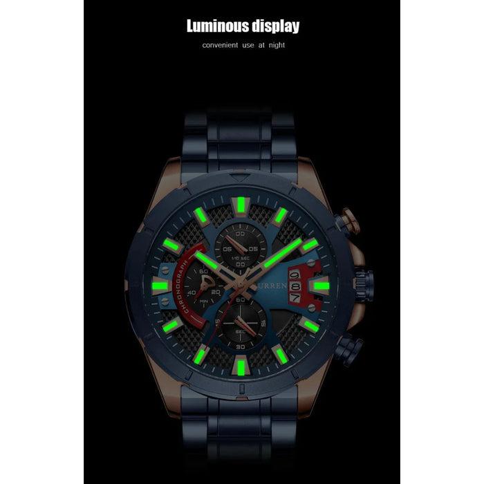 Male Casual Quartz Chronograph Watches Fashion Luminous Clock Stainless Steel Band Wristwatches For Men